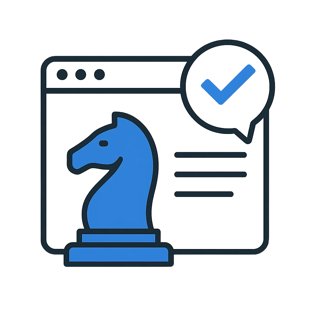Strategic digital guidance icon with chess knight and checkmark in browser window