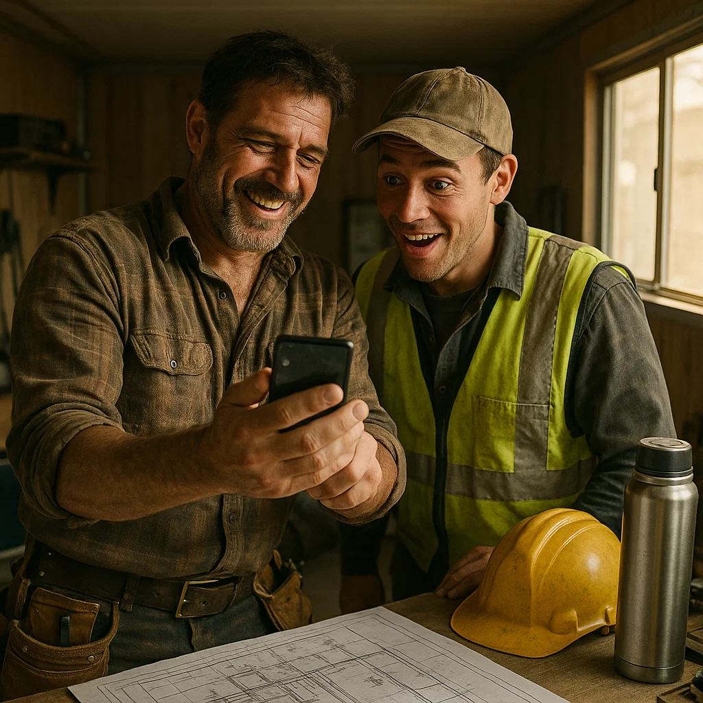 Websites for Contractors That Actually Bring in Jobs Contractors Reacting to Good News on the Job Site