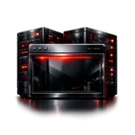 Website hosting icon showing servers and a website