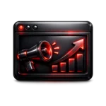 Digital marketing icon showing a website with growth and promotion elements