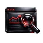 SEO icon showing a website with a magnifying glass