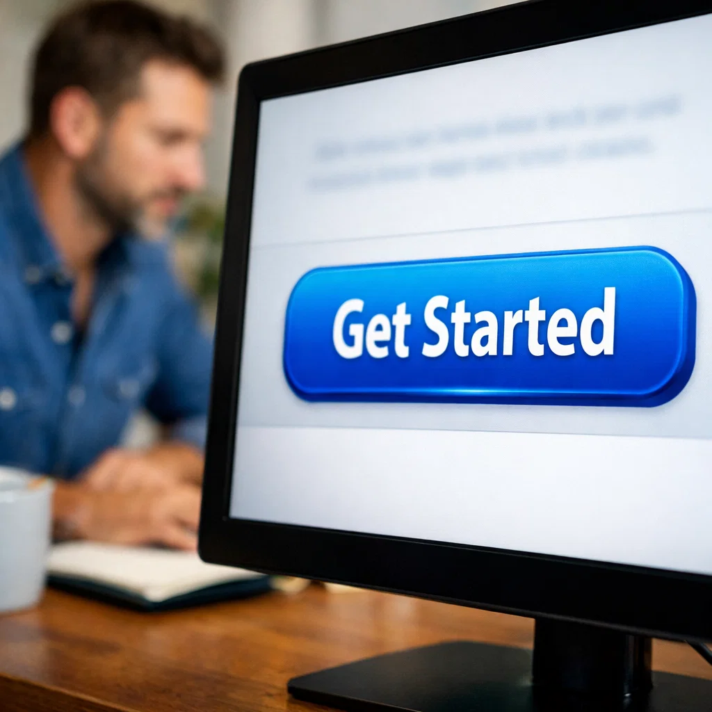 Clear, bold call-to-action button on a business website, encouraging visitors to take the next step.