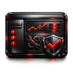 Website management icon showing monitoring, maintenance, and site stability